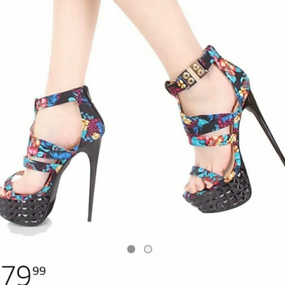 Liliana Floral Stiletto Platform Heels Sz-8